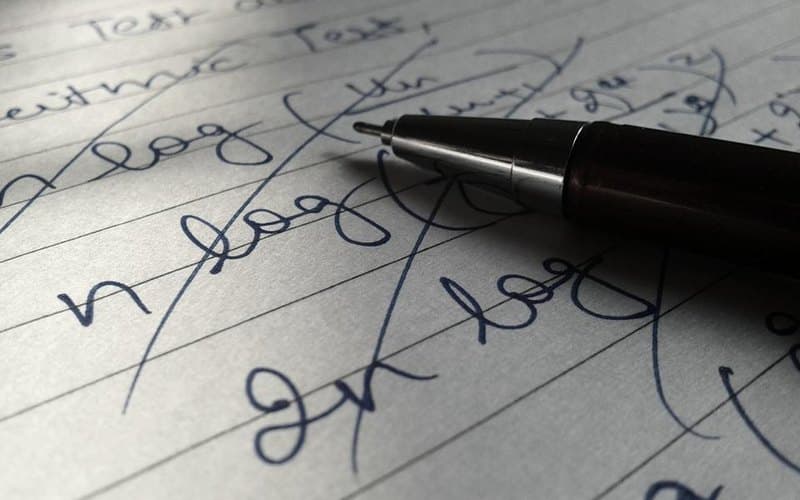 Handwritten logarithm working on lined paper