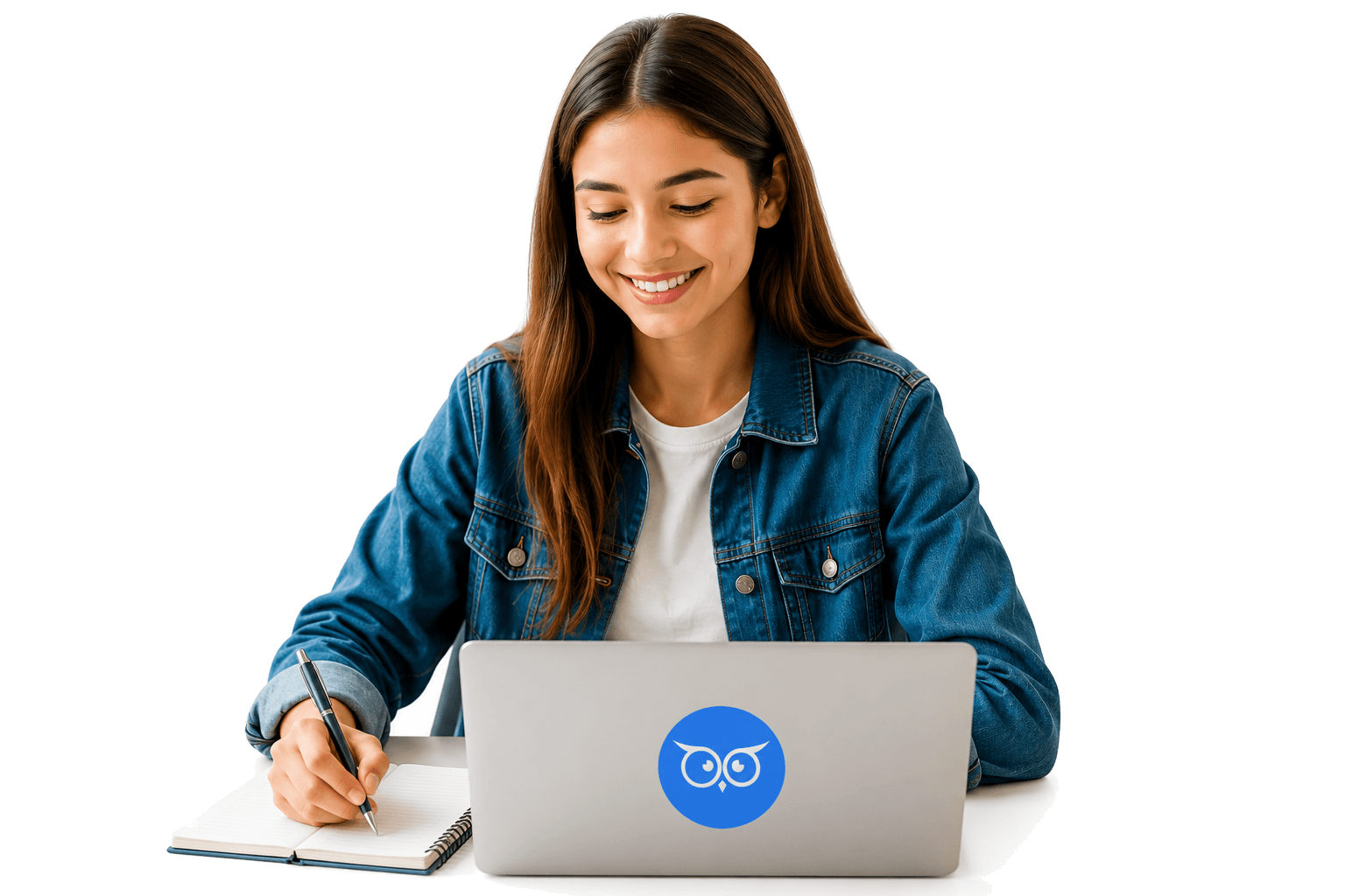 A TutorWick student smiling while working through practice questions at her laptop